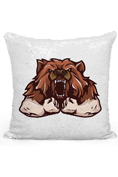 Generic Racoon Mascot Themed Sequin Decorative Throw Pillow White/Silver/Brow...