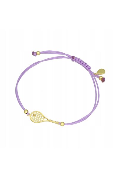 NO BRAND Brățară șnur rachetă de tenis mov placată cu aur