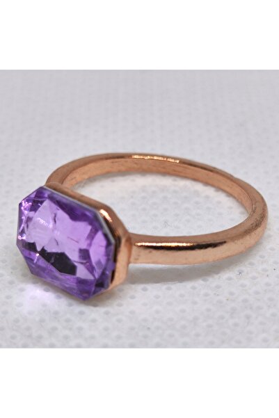 NO BRAND Inel auriu cu piatră mare de zirconiu cubic violet