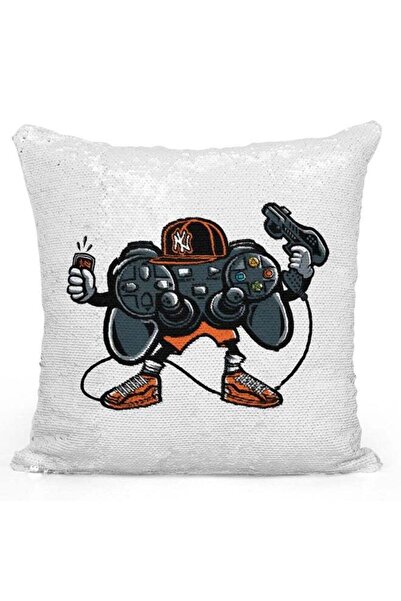 Generic Decorative Throw Pillow - PS Controller White/Grey/Brown 16x16inch