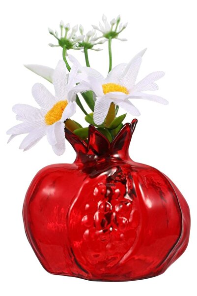 Generic Pomegranate Shaped Glass Vase, Small Red Decorative Flower Vase, Glaz...