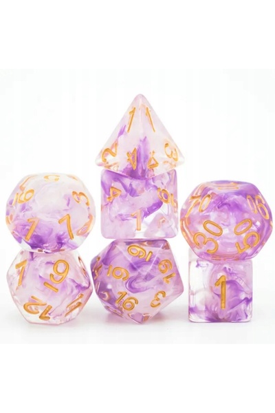 NO BRAND Set de 7 zaruri violet cu imprimeu auriu D4-20 K20 RPG D&D MTG Baldu...