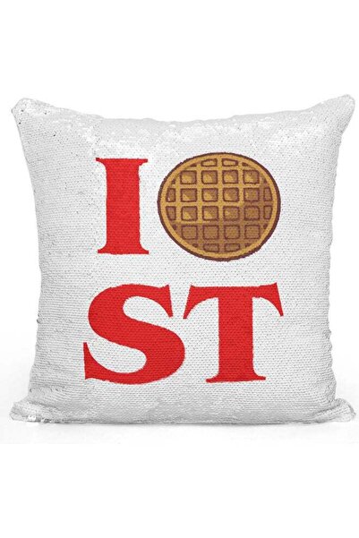 Generic I Love Stranger Things Themed Sequin Decorative Throw Pillow White/Re...
