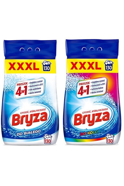 Bryza 4W1 Detergent pudră pentru rufe colorate și albe, 260 spălări, 2x8,45 kg