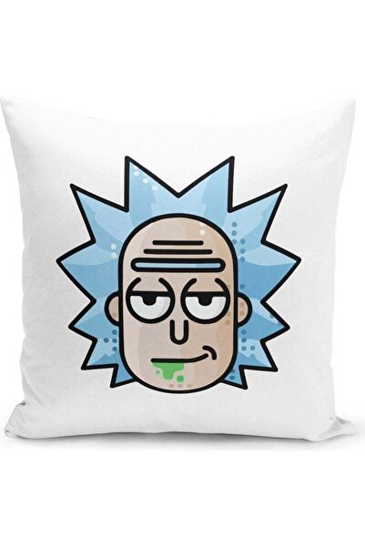 Generic Minimalistic Rick And Morty Face Icon Themed Throw Pillow White/Blue/...