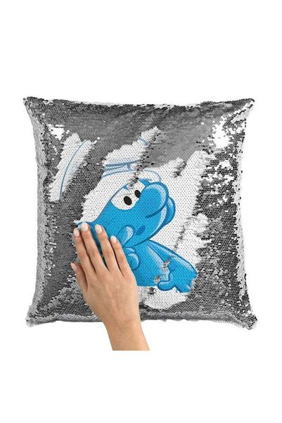 Generic Brainy Smurf Sequin Throw Pillow With Stuffing Multicolour 16x16inch