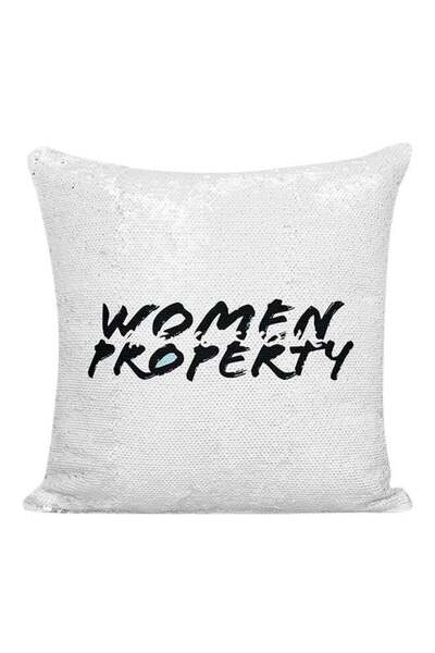 Generic Decorative Printed Sequineded Pillow White/Black 16x16inch