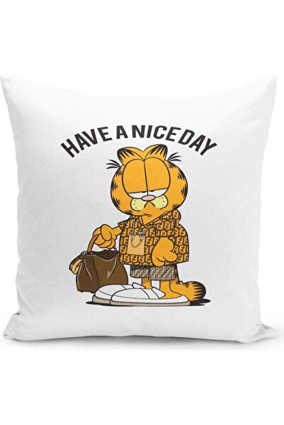 Generic Garfield Sarcastic Themed Throw Pillow White/Pink/Yellow 16x16inch