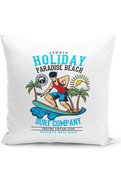 Generic Holiday Beach Design Decorative Throw Pillow White/Blue/Red 40x40cm