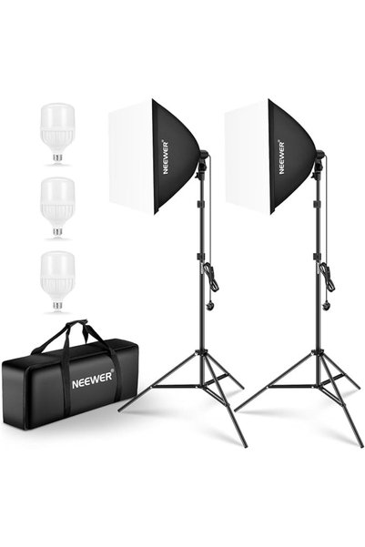 NEEWER طقم إضاءة صندوق ناعم مكافئ 700 واط، عبوة من 3 لمبات إضاءة LED 5700 كلف...