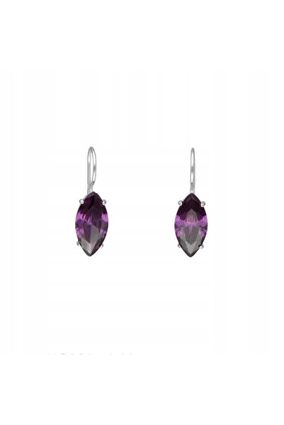 NO BRAND Cercei cu zirconiu cubic violet, formă ovală, din argint