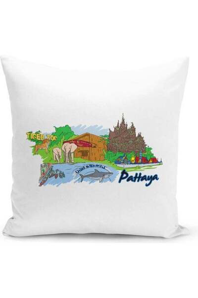 Generic Pattaya Themed Decorative Throw Pillow White/Blue/Green 40x40cm