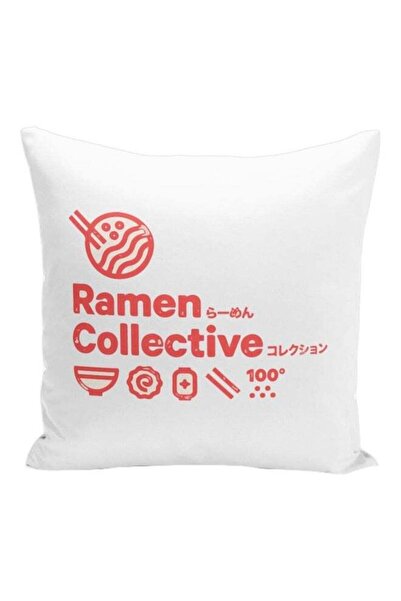 Generic Ramen Collective Printed Decorative Pillow White/Red 16x16inch