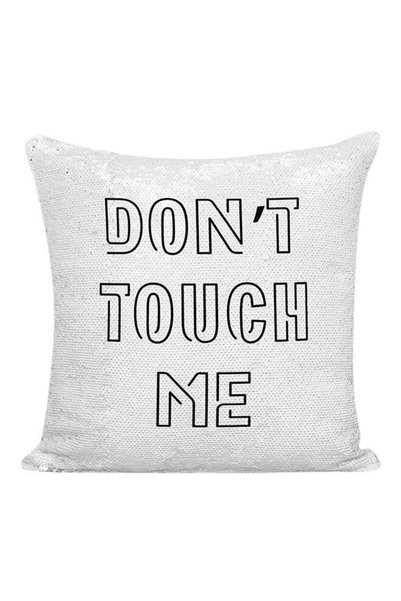 Generic Don't Touch Me Sequined Pillow Silver/Black 16x16inch