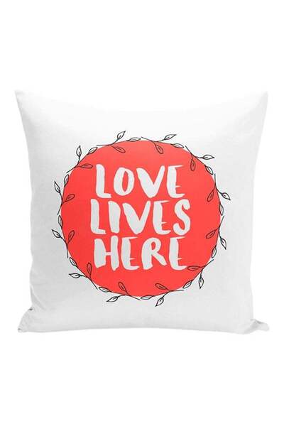 Generic Love Lives Here Decorative Pillow White/Red/Black 16x16inch