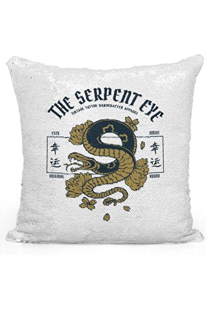 Generic Serpent Eye Themed Sequin Decorative Throw Pillow White/Silver/Brown ...