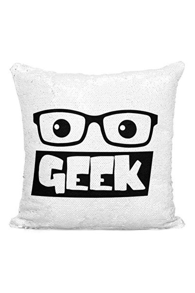 Generic Geek Nerds Sequined Throw Pillow Silver/White/Black 16x16inch