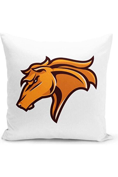Generic Fierce Horse Design Decorative Pillow White/Gold