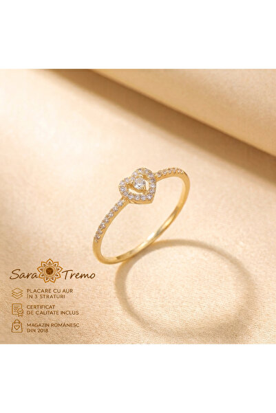 SaraTremo Inel Inimă Strălucitoare – 5 mm, cu zirconiu, placat cu aur de 14K