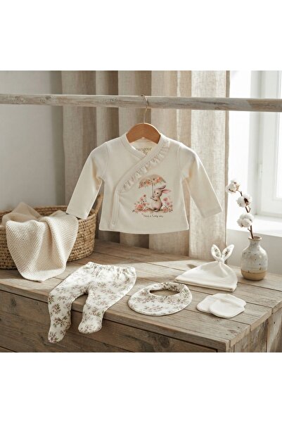Pure Boutique Νεογέννητο κοριτσάκι, βαμβακερό σετ 5 τεμαχίων, κρεμ με στάμπα,...