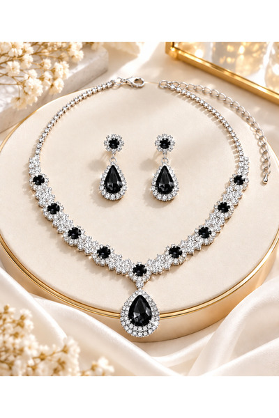 adabird Pearl Necklace Earring Set Elegant Drop Stone Flower Motif Jewelry Set Wedding Engagement Special Occasion Daily Use