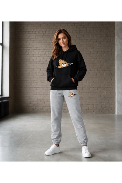 MEİS CLOTHES Hooded Sweat Suit 2-Piece Combination with Zippered Bottom and T...