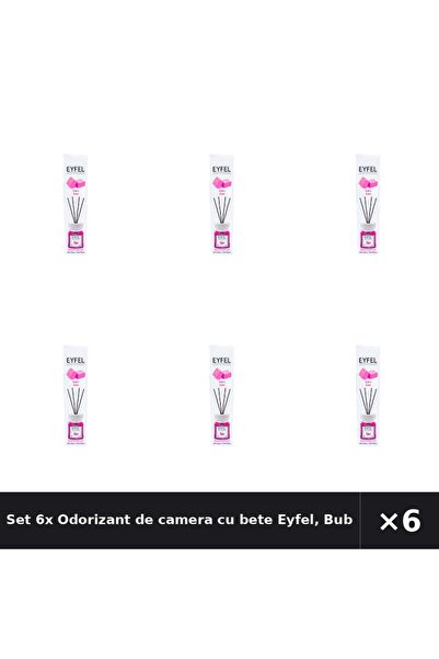 Eyfel Set 6x Odorizant de camera cu bete Eyfel, Bubble Gum, 120 ml