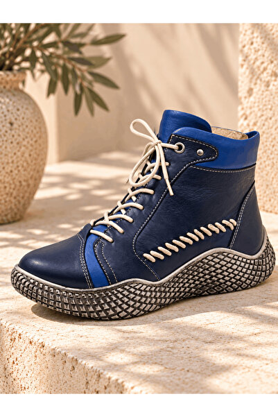 İNZE AYAKKABI Women's Genuine Leather Lace-Up Boots Model Name: Hestia