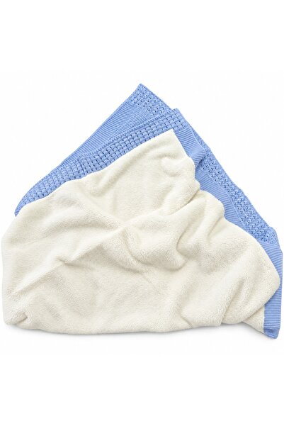 Pure Boutique Paturica bebe tricotata bleu cu captuseala imblanita model ursuleti 85x95 cm