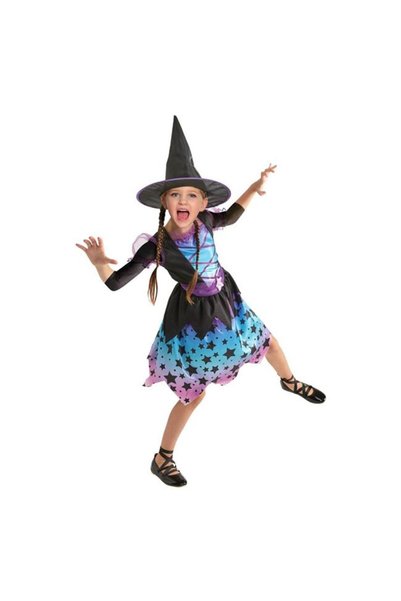 OEM Costum de Halloween - Vrăjitoare cu stele - include rochie și pălărie