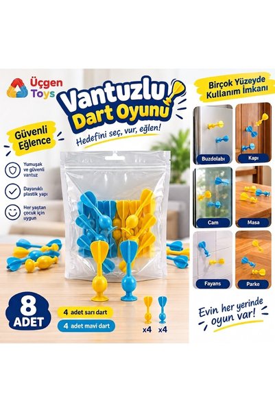 ÜÇGEN TOYS Vantuzlu Silikon Dart Oyunu+Eğitici+Aktivite Oyunu+Renkli Parçalar...