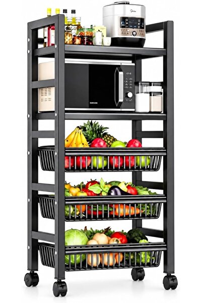 GENERAL 5-Tier Microwave Stand with Storage Baskets – Heavy Duty Kitchen Rack...