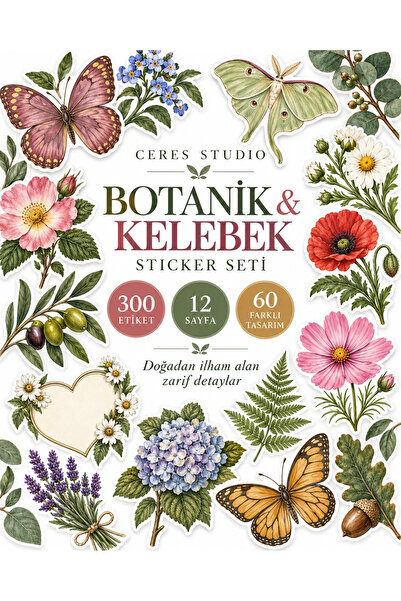 Ceres Studio Botanik ve Kelebek Çiçek Temalı Sticker Seti - Defter, Ajanda ve...
