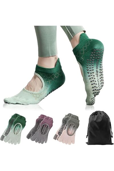 KASTWAVE 3 Pairs Pilates Socks with Grips for Women, Toe Separators Non-Slip ...