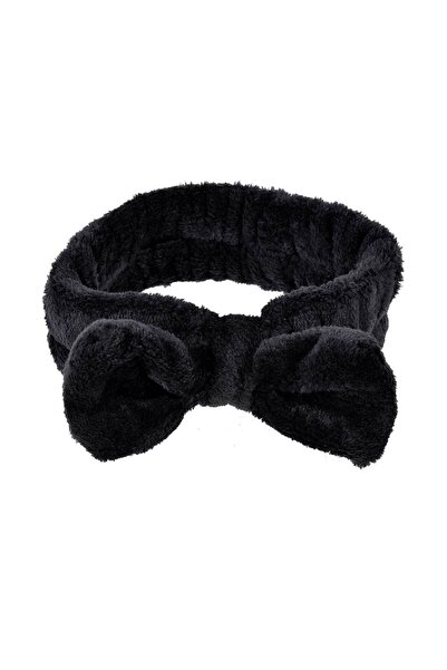 OEM Bentiță pentru Machiaj Furry Black cu Funda – ține părul departe de față ...