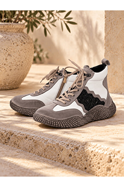 İNZE AYAKKABI Women's Genuine Leather Lace-Up Boots Model Name: Hathor