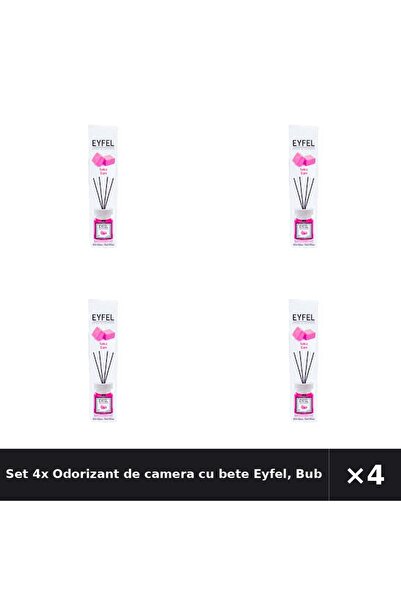 Eyfel Set 4x Odorizant de camera cu bete Eyfel, Bubble Gum, 120 ml