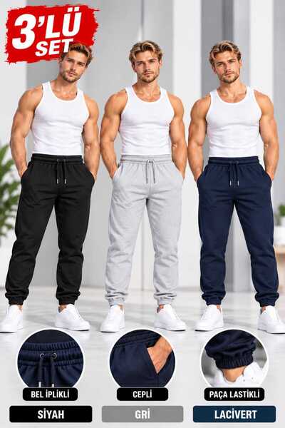 JARVİN Set of 3 Men's Elastic Waisted Trackpants