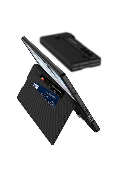 zore Galaxy Z Fold 6 Faux Leather Design Case with Pen Compartment, Brsa Card Holder Stand Case