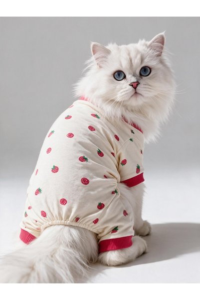 Kemique Tatlı Çilek Kedi Tulumu | Pamuklu Penye Kedi Kıyafeti | Küçük Irklar ...