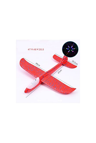 OEM Avion planor din polistiren in punga, lungime 47 cm, Rosu, cu lumini pe c...