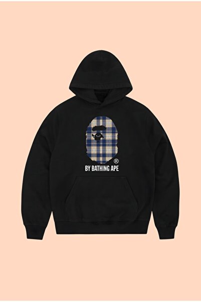 PURE POWER Μπλε καρό Bape με στάμπα UNISEX OVERSIZE ΜΑΥΡΟ ΒΑΜΒΑΚΙ ΦΟΥΤΕΡ ΜΕ Κ...