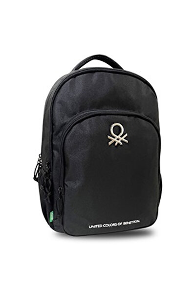 OEM Black Double Backpack with Metal Logo Element 30x18x44cm - Benetton