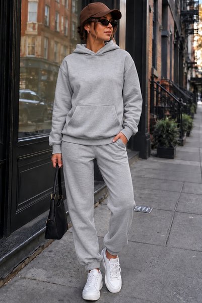 CLOTHES33 Hooded Sweat Suit 2-Piece Combination Winter Shardooned Unprinted W...