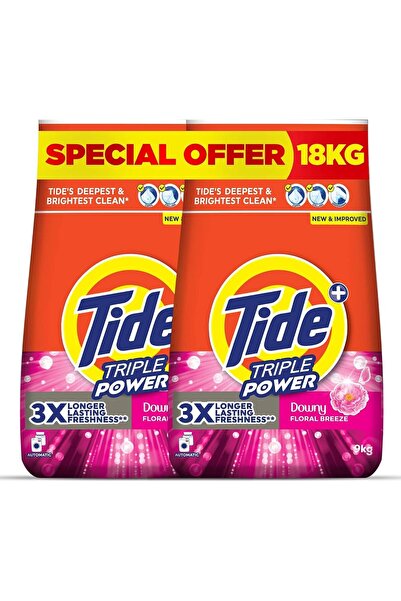 Tide Triple Power Floral Breeze, (2x9kg) 18kg Laundry Detergent Powder