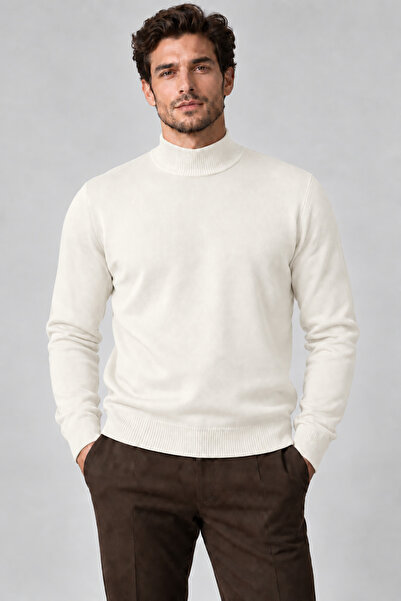 cto your style Pulover tricotat pentru bărbați, alb, slim fit, cu guler pe ju...