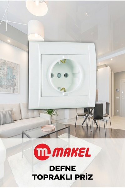 MAKEL Defne Beyaz Topraklı Priz Çerçeve Dahil