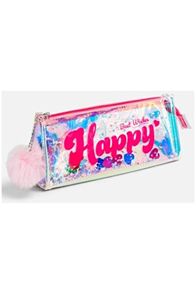 OEM Penar Triunghiular Transparent Holografic cu Pompon 22x6x9cm