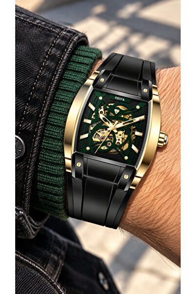 Fiesta Automatic (Without Battery)-Black Silicone Cord-Steel Case-5 Atm-Men's...