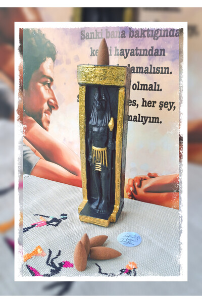 El Yapımı Mısır Mitolojisi Anubis Tasarımlı Geri Akış Şelale Tütsülük & Antik Dekoratif Obje